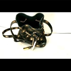 Halston Heritage Blk/Gold Leather Cross Body Bag